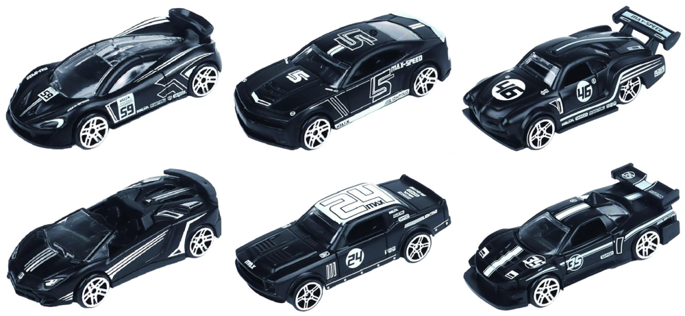 MACHETA DIE CAST, SET 6 MASINI CURSE, SCARA 1/64, 7.5CM, DIVERSE MODELE SI CULORI- PORTOCALIU, GALBEN, BLEU, NEGRU, ALBASTRU, ALB, MOV, ARGINTIU, CARAMIZIU [3]