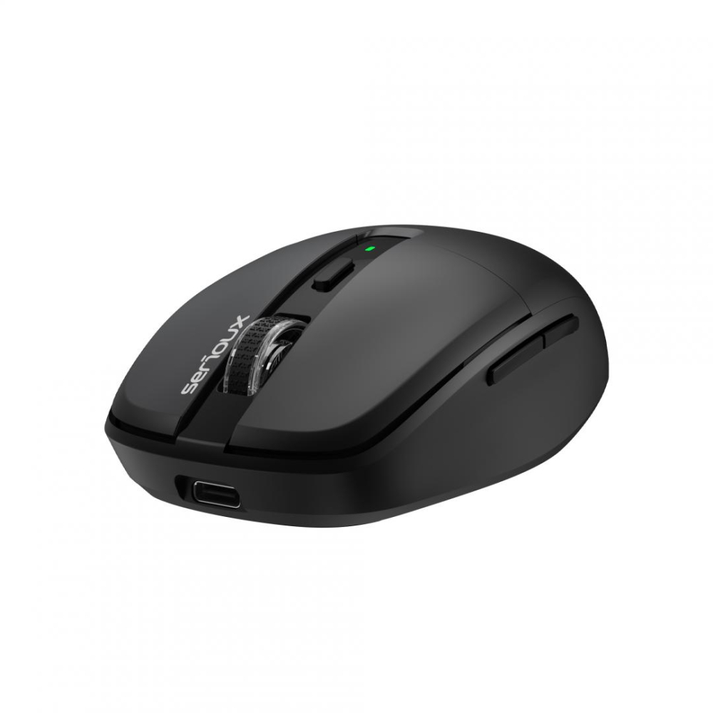Mouse wireless AirFlow 2.4G+BT cu mod dual, cu receptor dual USB-A +USB-C; Reincarcabil USB-C, LED frontal Mod: 2.4G + Bluetooth Număr cheie: 6 Material: ABS Culoare: Negru complet DPI: 800-1200-1600  [4]