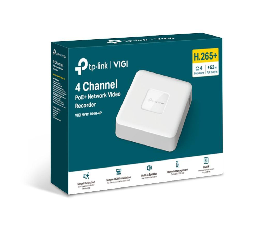 " NVR PoE TP-Link VIGI 4 canale 1104H4P; 53W, 8 MP,1 SATA Interface, max 10TB(neinclus), H.265+; ONVIF, Detecții avansate + sunete anormale " [2]