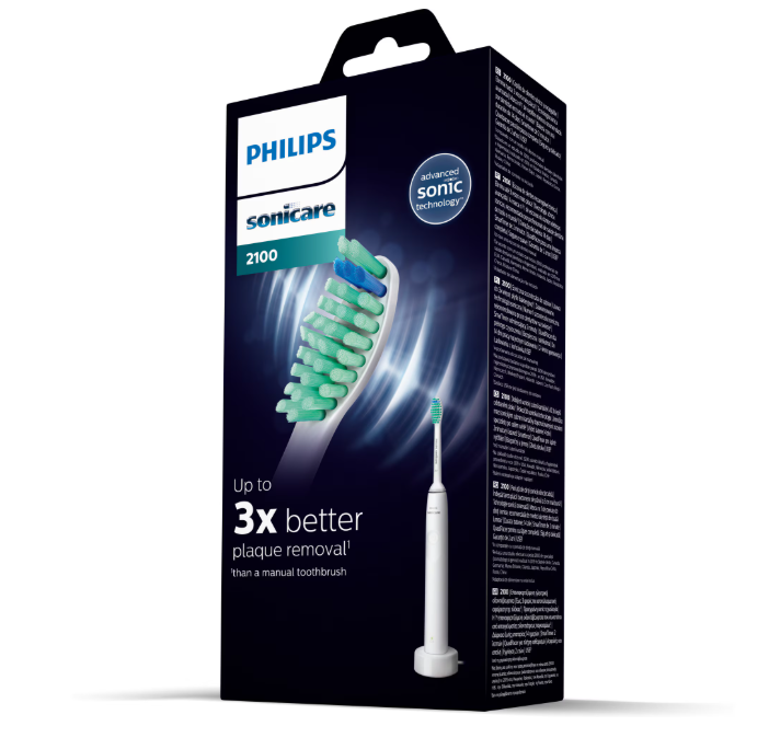 Periuta de dinti sonica electrica PHILIPS Sonicare Seria 2100 HX3651/13, 31000 miscari/minut, Cronometru Quadpacer si SmarTimer, Design ergonomic subţire, 1 capat de periere, Alb, L x A x I (mm) 109x6 [2]