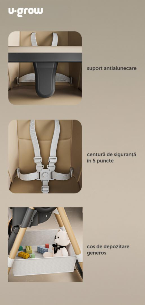 Scaun de masa cu inaltime reglabila, spatar ajustabil in 4 pozitii, pliabil, brown, U-Grow [6]