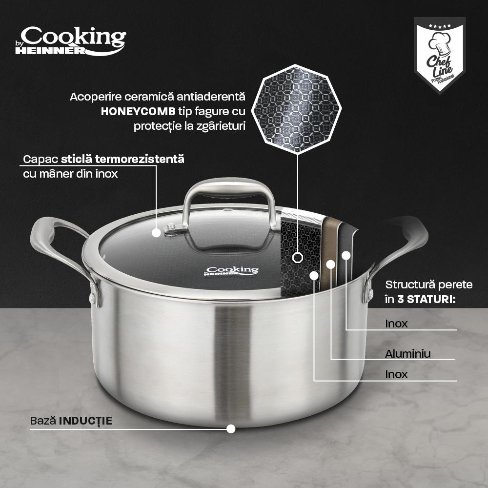 SEMIOALA INOX+CAPAC STICLA IN 3 STRATURI 24x12 CM, 5 L, TITANIUM3, COOKING BY HEINNER [5]