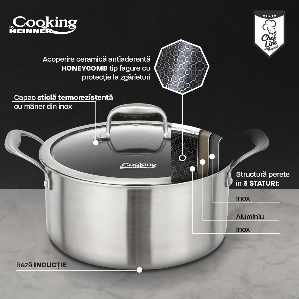 SEMIOALA INOX+CAPAC STICLA IN 3 STRATURI 28x13 CM, 7 L, TITANIUM3, COOKING BY HEINNER [6]