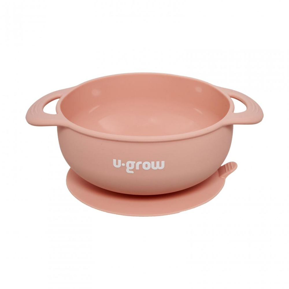 Set diversificare 5 piese silicon : baveta, bol, farfurie, lingurita si furculita, roz, U-Grow [2]