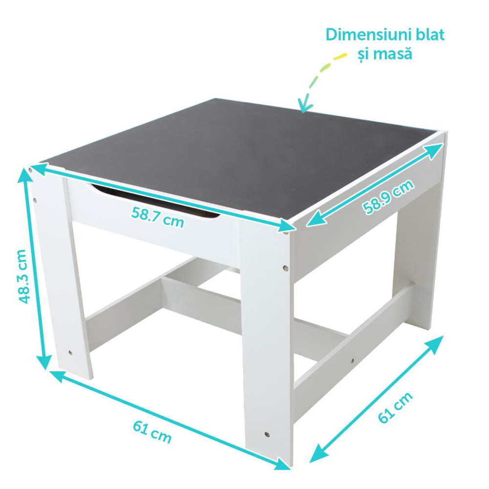 Set masuta si 2 scaune pentru copii , alb MDF, U-Grow [3]