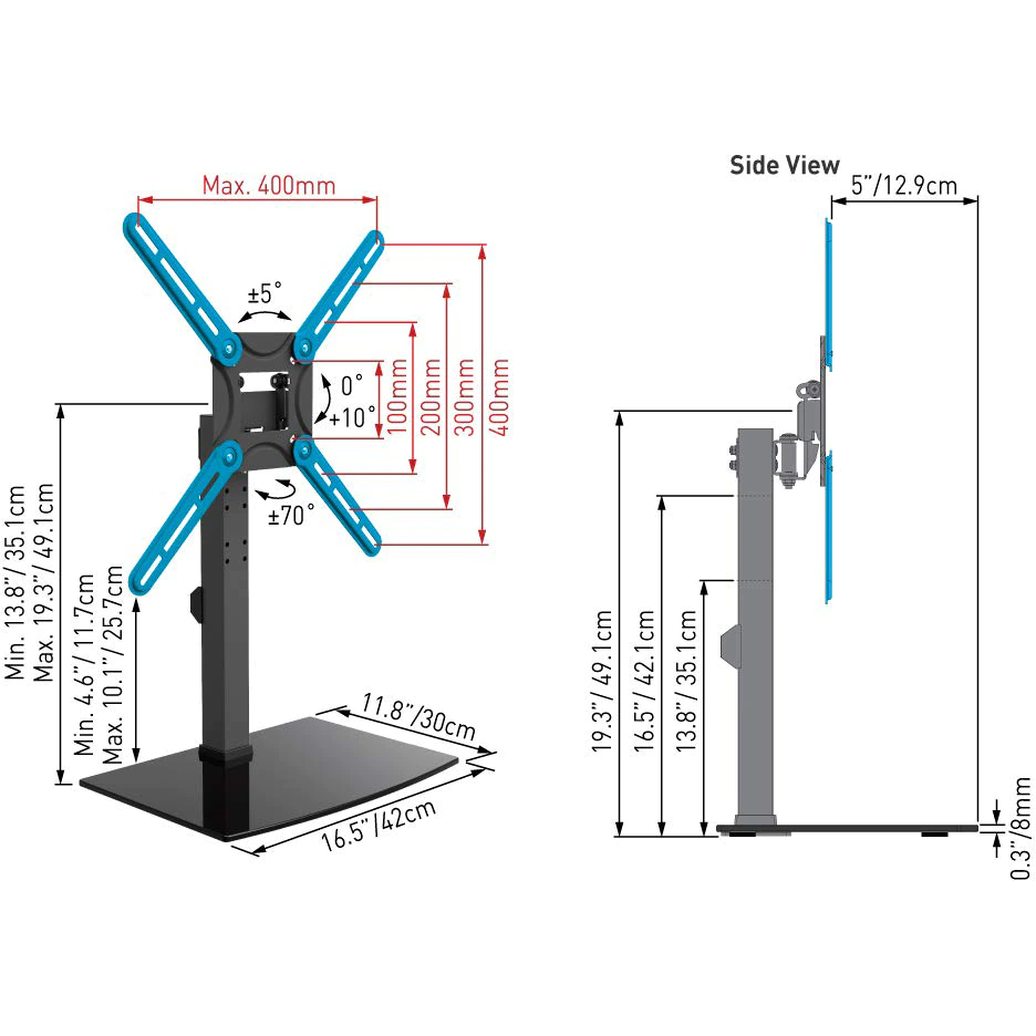 Suport TV de podea, Barkan S320.B, Fix, 29"-58", VESA 400x400, suporta pana la 25kg, Negru [2]