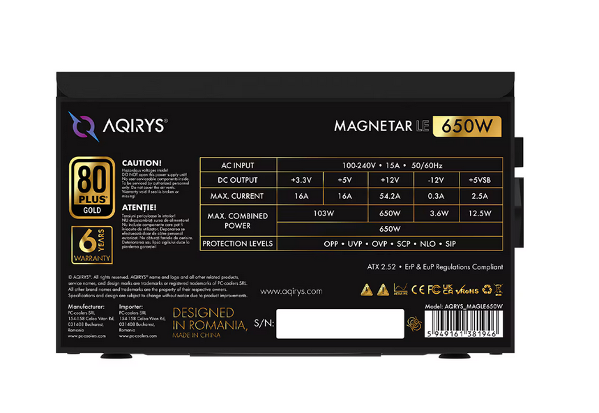 Sursa AQIRYS Magnetar LE, 80 PLUS Gold, 650 W [8]