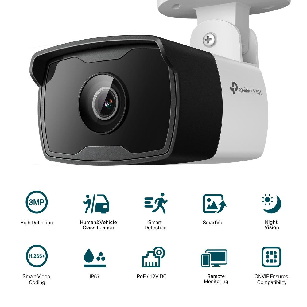 "TP-Link Camera IR de supraveghere Bullet pentru exterior VIGIC330I(4MM), Senzor imagine: CMOS 1/2.8"", Lentila 4mm, F2.0,Weatherproof: IP67, Infrarosu: 30m, Detectare: 65m, Observare: 27m, Recunoaste [2]