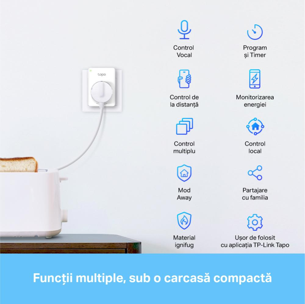 TP-Link MINI SMART WI-FI SOCKET TAPO P110(4-PACK), Protocol: IEEE 802.11b/g/n, Bluetooth 4.2 (doar pentru onboarding), 2.4 GHz, Cerințe de sistem: Android 4.4 sau o versiune mai recentă, iOS 9.0 sau o [5]