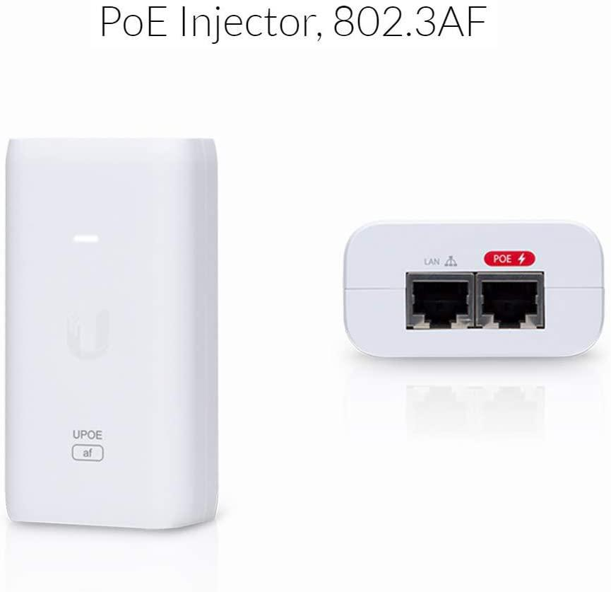 Ubiquiti POE External Injector, U-POE-AF, Output Voltage 48VDC @ 0.32A, Rated Voltage: 100-240VAC @ 50/60Hz, Efficiency 84.25%, Delivers up to 50W of PoE. [1]