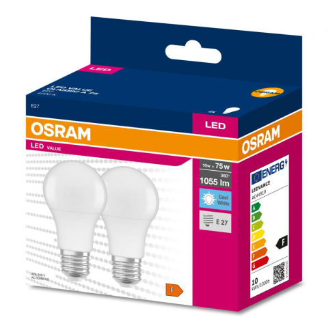 Iluminat - 2 Becuri LED Osram Value Classic A, E27, 10W (75W), 1055 lm,luminaneutra (4000K)