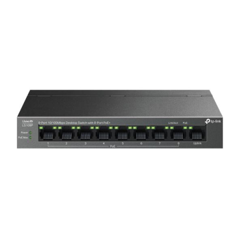 Automatizari casa - "9-Port 10/100 Mbps Desktop Switch with 8-Port PoE+ PORT: 8× 10/100 Mbps PoE+ Ports, 1× 10/100 Mbps Non-PoE Port SPEC: 802.3at/af, 63 W PoE Power, Desktop Steel Case FEATURE: Extend Mode for 250m PoE 