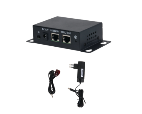 Solutii display profesionale - Adaptor IR-RS232 Dahua, max 16 ecrane; Conectivitate: IR(3.5mm)×1, RS232 in×1, RS232 out×1; Accesorii incluse: IR cable×1, power adapter×1; power supply DC12V, consum ≤5W; dimensiuni 126.4x69.3x31.0mm