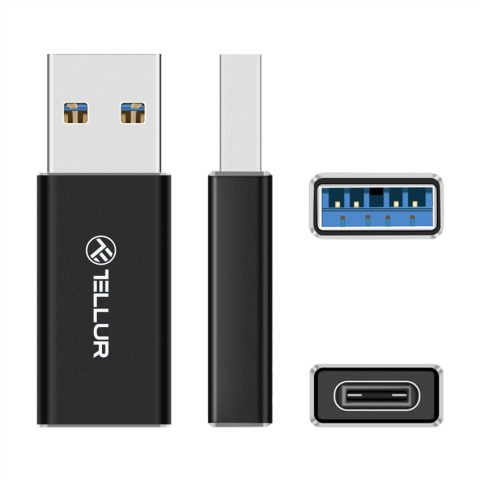 Conectica - Adaptor Tellur USB-A la USB-C, 3A, 480Mbps, Negru