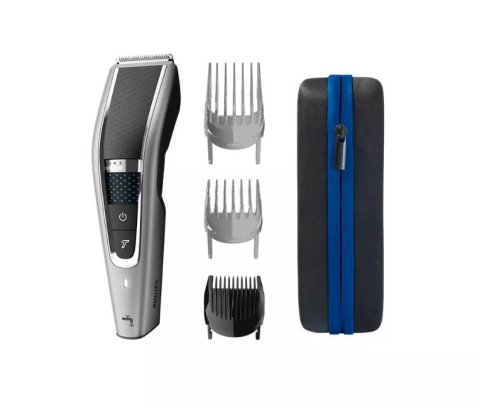 Aparate de tuns - Aparat de tuns PHILIPS Seria 5000 HC5650/15, Tehnologie Trim-n-Flow Pro, Lame otel inoxidabil, Cu/fara fir, Baterie tip Li-Ion (90 min utilizare fara fir/1h incarcare), 100% lavabil, Gri, L x A x I (m