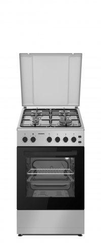 Aragazuri pe gaz - Aragaz gaz Heinner HFSC-S60LITGSL, 4 arzatoare, aprindere electrica plita/cuptor, dispozitiv de siguranta, timer, lumina cuptor, grill, 50x60 cm, argintiu