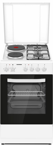 Aragazuri - Aragaz mixt Heinner HFSC-S56E2HSWH, 2 arzatoare gaz, gratar Email, cuptor electric, grill, aprindere electrica, lumina cuptor, 50x60 cm, Alb