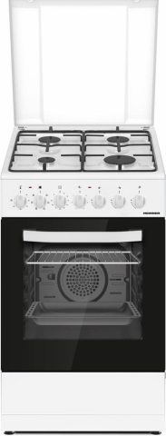 Electrocasnice mari - Aragaz mixt Heinner HFSC-S60LITGC-WH, 4 arzatoare gaz, gratar Email, cuptor electric, grill, aprindere electrica, dispozitiv de siguranta, lumina cuptor, 50x60 cm, Alb