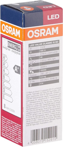 Bec LED Osram Value Classic B, E14, 7W (60W), 806 lm, lumina calda (2700K) [2]