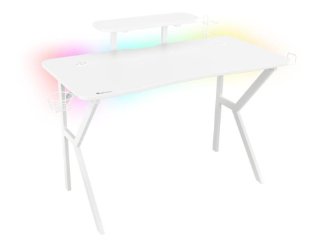 Birouri gaming - Birou gaming Genesis Holm 320 RGB, cadru din metal, MDF textura tip carbon, iluminare RGB, management cabluri, alb