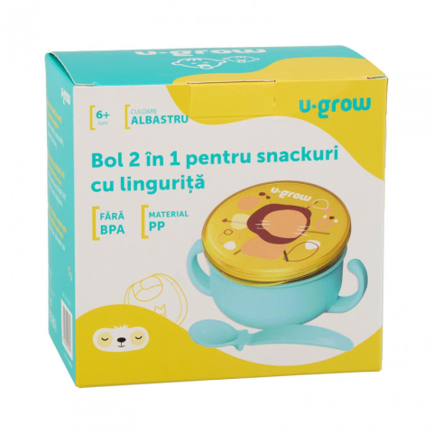 Bol 2 in 1 pentru snackuri si lingurita, blue, U-Grow [6]