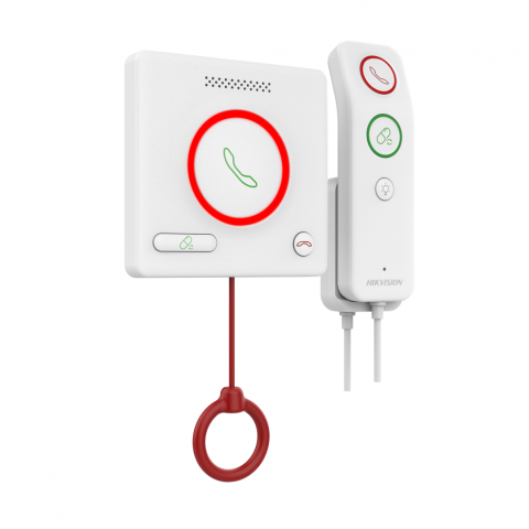 Dispozitive apelare - BUTON DE APELARE MEDICALA cu telecomanda Hikvision DS-KHH6020X-H; 1x RJ45 port, alimentare: DC12V/private POE, protectie: IPX5 Intercomunicare bidirecțională și alarme inteligente: - Comunicarea vocal