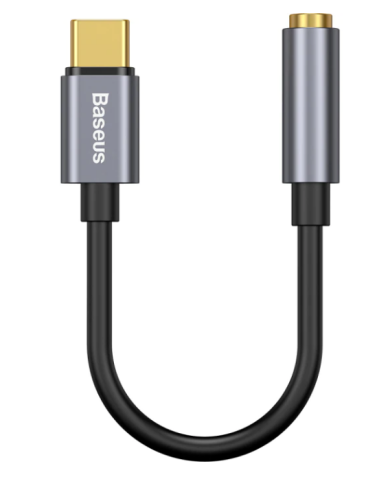 Cabluri video - Cablu Adaptor Baseus, 1 x USB Type-C (T) la 1 x Jack 3.5mm (M), lungime cablu brodat 12 cm, gri
