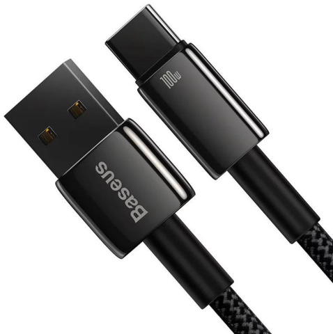 Conectica - Cablu alimentare si date Baseus, Fast Charging Data Cable pt. smartphone, USB la USB Type-C (T), 100W, 480Mbps, aliaj zinc, braided(nylon), 2m, negru