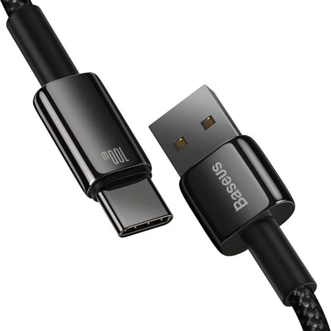Cablu alimentare si date Baseus, Fast Charging Data Cable pt. smartphone, USB la USB Type-C (T), 100W, 480Mbps, aliaj zinc, braided(nylon), 2m, negru [2]