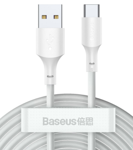Conectica - Cablu alimentare si date Baseus Simple Wisdom, Fast Charging Data Cable pt. smartphone, USB la USB Type-C 5A (2buc/set), 1.5m, alb