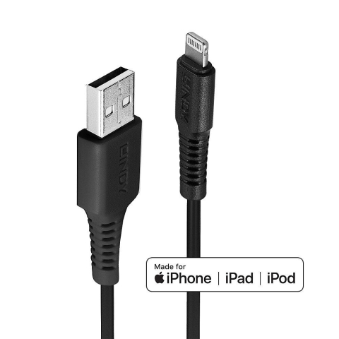 Conectica - Cablu Lindy USB A 2.0 to Lightning, Lightning/ USB A, 1 m, Negru
