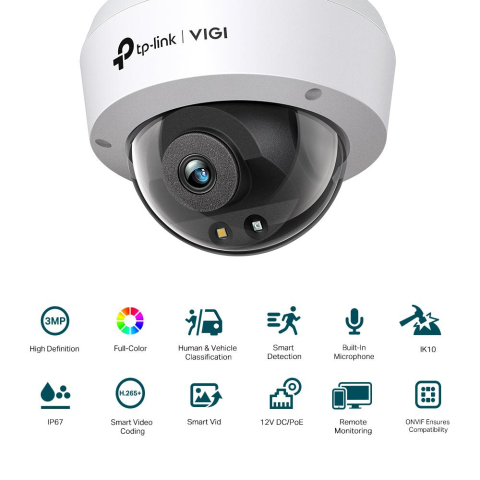Camera IP Dome TP-Link VIGI C230(2.8MM), 3MP, Lentila 2.8mm, IR+WL 30ml, rezolutie video 2304 × 1296, H.265+/H.265/H.264+/H.264, [1]