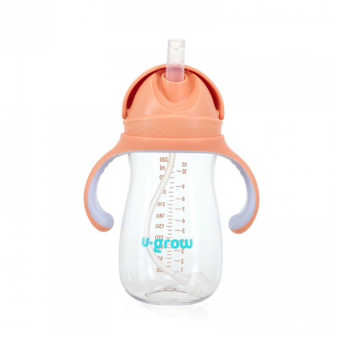 Hrana bebelusi - Cana cu pai tritan, orange, 300ml, U-Grow