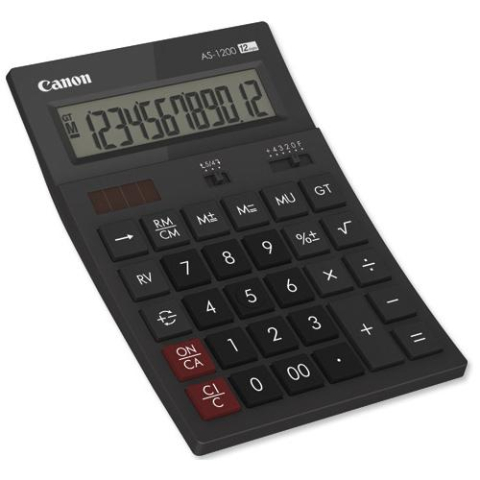 Office - Calculator birou Canon AS1200, 12 digiti, display LCD vertical, inclinat, separator de mii, functie schimbare de semn, oprire automata, sursa de energie: alimentare dubla.