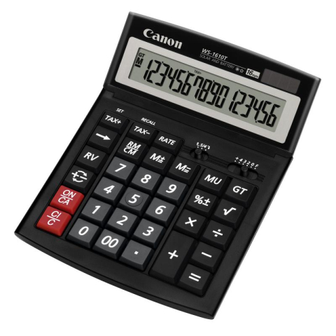 Office - Calculator birou Canon WS-1610T, 16 digiti, display LCD, alimentare solara si baterie, functie tax.