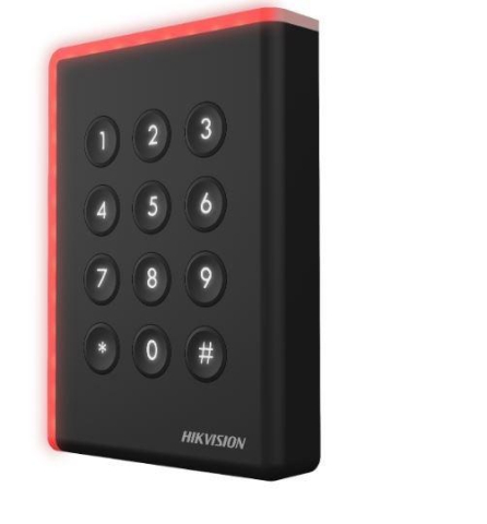 Cititoare - Cititor card cu tastatura Hikvision DS-K1108AMK, citeste carduri Mifare 13.56 MHz, distanta citire: ≤ 50 mm, comunicare: RS-485, Wiegand (W26, W34) si OSDP protocol, indicator LED de stare si alimenta
