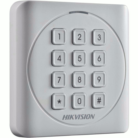 Cititoare - Cititor card cu tastatura Hikvision DS-K1801MK, citeste carduri MIFARE 13.56MHz, distanta citire: 50mm, comunicare: Wiegand 26/34 protocol, tastatura cu 12 butoane, indicator LED de stare si alimentar