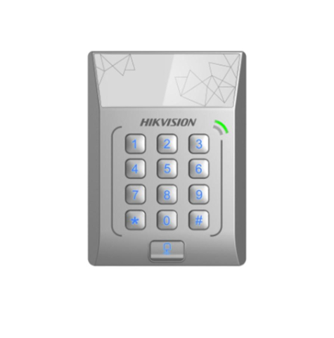 Cititoare - Cititor standalone cu tastatura si card de proximitate Hikvision DS- K1T801E; suporta cartele EM 125Khz; Capacitate 3000 cartele,Autentificare: card sau card si parola; Intrari: buton de iesire x1,con
