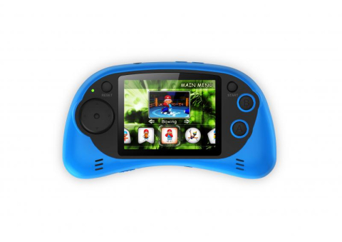 TV, Electronice & Gaming - Consola jocuri portabila Serioux, ecran 2.7", rezolutie 960x240 pixeli, 200 jocuri incluse, alimentare 3 baterii AAA sau prin miniUSB, culoare albastru