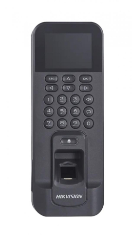 Cititoare - Controler de acces biometric stand alone Hikvision cu tastatura si cartele de proximitate MIFARE, DS-K1T804AMF; Capacitate de stocare: 3,000cartele, 3,000 amprente si 100,000 evenimente; Suporta funct