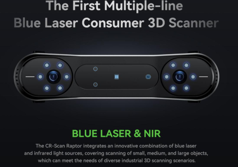 CREALITY 3D SCANNER CR-SCAN RAPTOR, mod scanare: Blue Light(Blue 7-line laser) / NIR(infrared binocular structured light), Acuratete: 0.02mm @ 100mm, Rezolutie: 0.02-2mm, Viteza scanare: pana la 60fps [7]