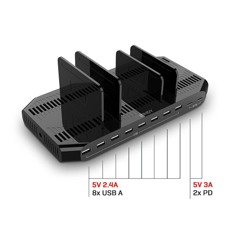 Hub USB Lindy 120W 10 Port USB Charging Station USB-A, 10 porturi, Negru [1]
