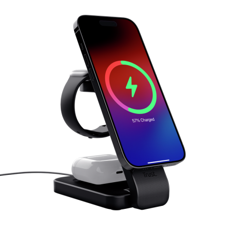 Stand de incarcare 3-in-1 Trust Viro USB-C, putere intrare 20W, Negru [2]