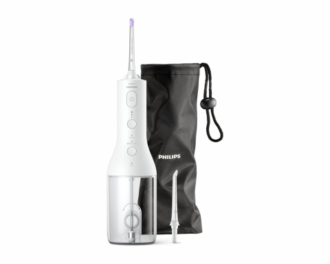 Periute electrice de dinti - Irigator bucal PHILIPS Sonicare Cordless Power Flosser 3000 HX3826/31, Tehnologie QuadStream, Portabil, 2 moduri de curatare, 3 niveluri de intensitate , 2 x capete de curatare si 1 x husa trasport, A
