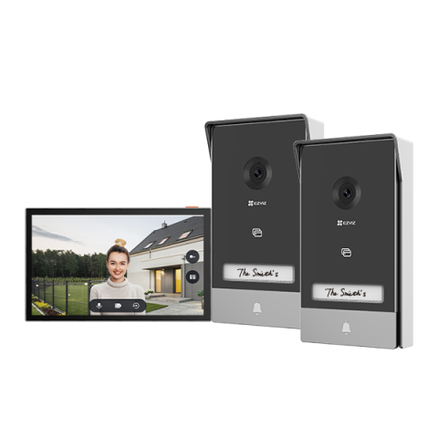 Video - KIT VIDEINTERFON EZVIZ HP7 2-ENTRY, Senzor imagine: 1/2.7" Progressive Scan CMOS, Rezolutie 2K (2048x1296), Lentila: 2.0 mm @ F2.2, view angle: 162° (Diagonal) IR 6M, Compresie: H.265 / H.264 Ecran in