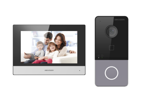 Interfonie - Kit videointercom IP Hikvision DS-KIS603-P(C) Flash 32 MB,memorie RAM 256MB,Indoor station: Supports live view of up to 16 IP cameras,7-inch touch screen, user friendly interface, Plug ＆ Play,Receives