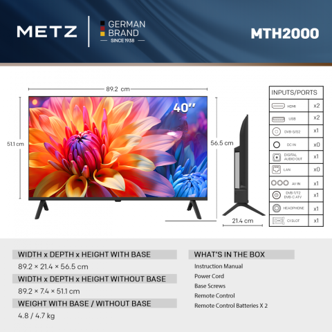 Televizor METZ LED 40MTH2020Z, 100 cm, FHD, Clasa E, Non Smart TV [4]