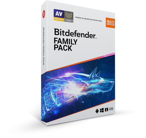 Software - Licenta retail Bitdefender Family Pack - protectie anti-malwarecompleta pentru toata familia, disponibila pentru Windows, macOS, iOS si Android, valabila pentru 1 an, 15 dispozitive, new.