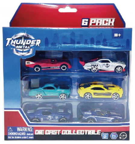 MACHETA DIE CAST, SET 6 MASINI CURSE, SCARA 1/64, 7.5CM, DIVERSE MODELE SI CULORI- PORTOCALIU, GALBEN, BLEU, GRI, ALBASTRU, ALB, NEGRU [3]