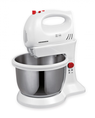 Mixere - Mixer cu bol Heinner HMBR-300W, Bol rotativ din inox, capacitate: 3.4 L putere: 300W, 5 viteze+Turbo, buton de blocare, accesorii: palete pentru framantare si teluri din inox